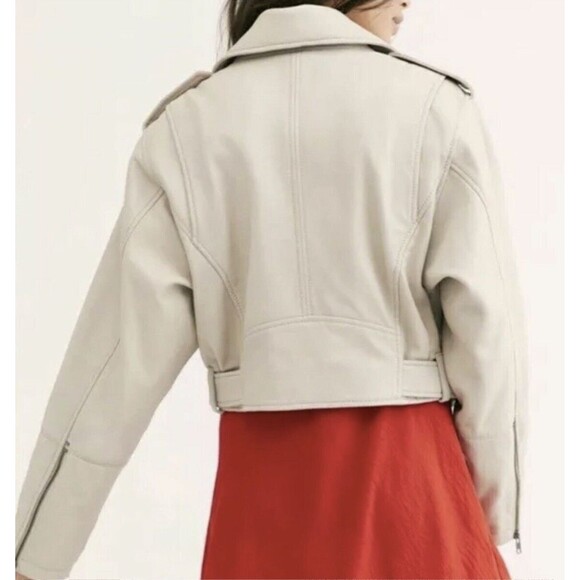 Free People Luxe SMALL Soft LEATHER Moto Belted Oversized Waist Length Gray $468 - Picture 2 of 10